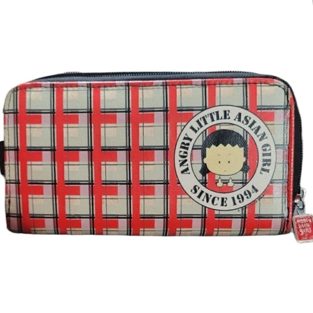 Angry Little Asian Girl Zip Around Wallet Lela Lee Plaid Billfold